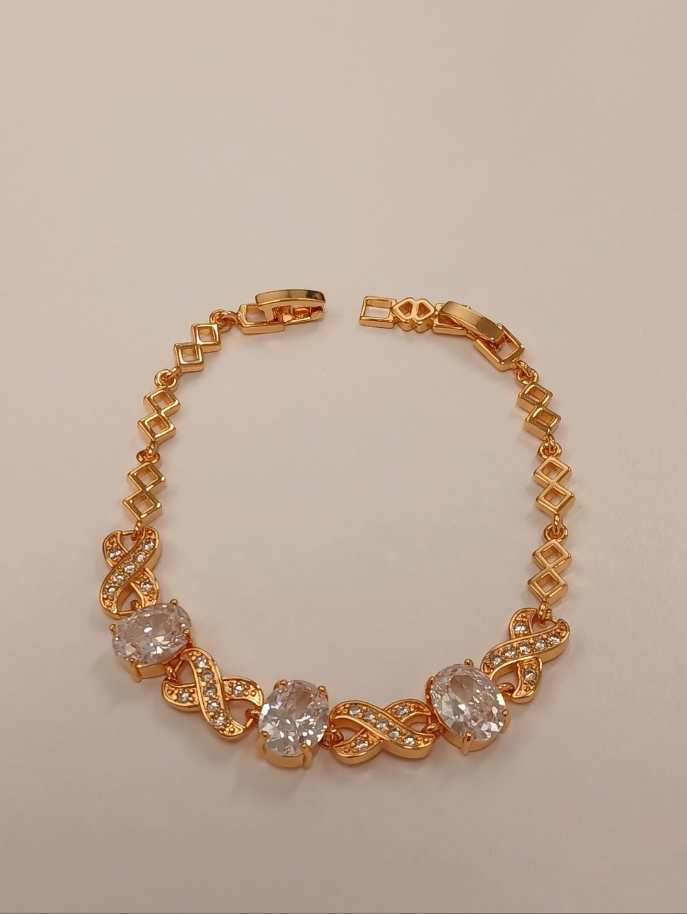 NEW! 18K Rose Gold-Plated Elegant Crystal Link Bracelet 7"-7.5" By Pretty Bird